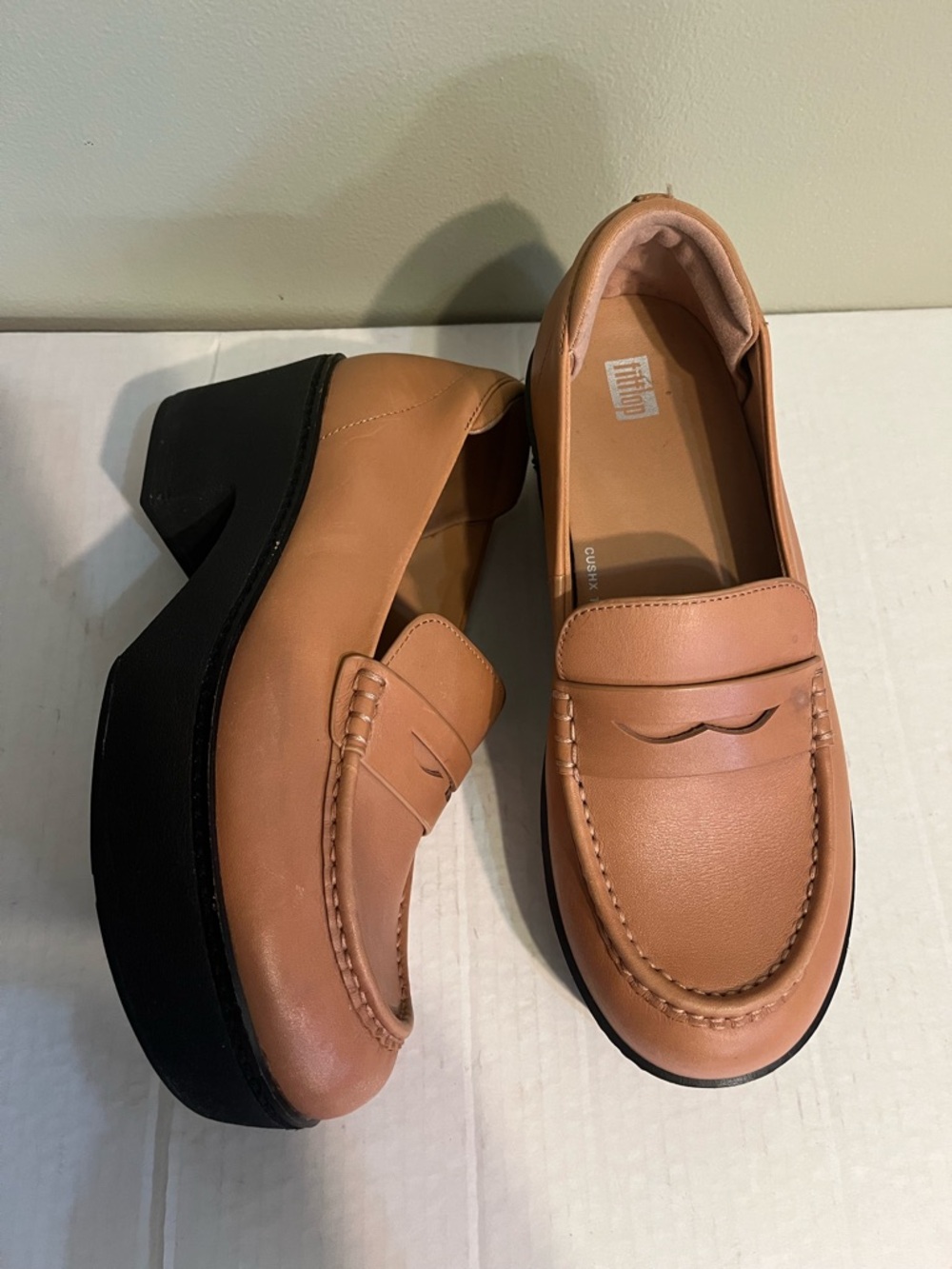 Fitflops Pilar platform Loafers Tan Leather Cush X Comfort Trendy Chunky US 9 - Picture 2 of 14